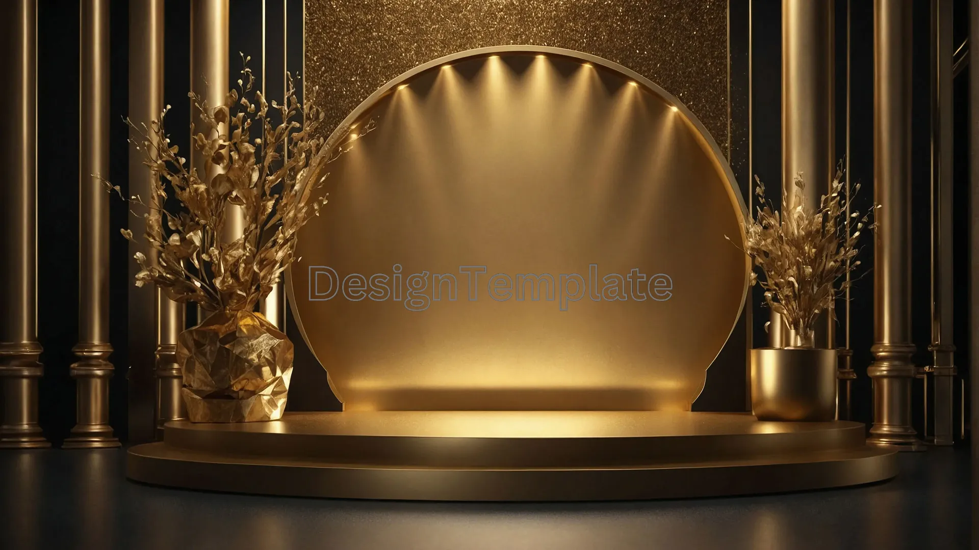 Award Show Podium with Elegant Golden Background Image image
